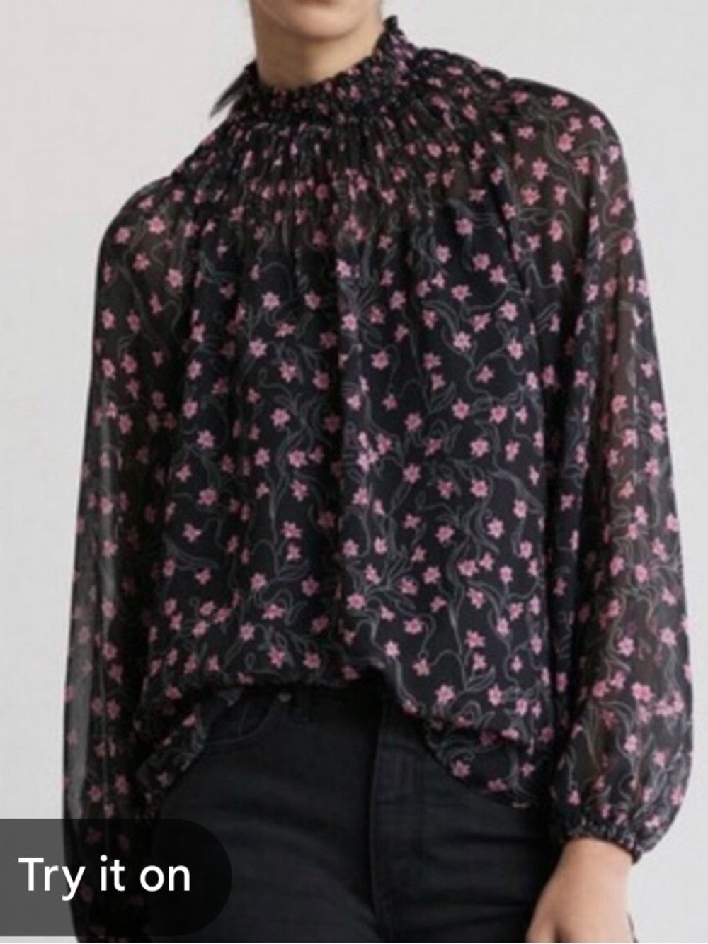Elizabeth and James Black Sheer Blouse with Pink Floral Print